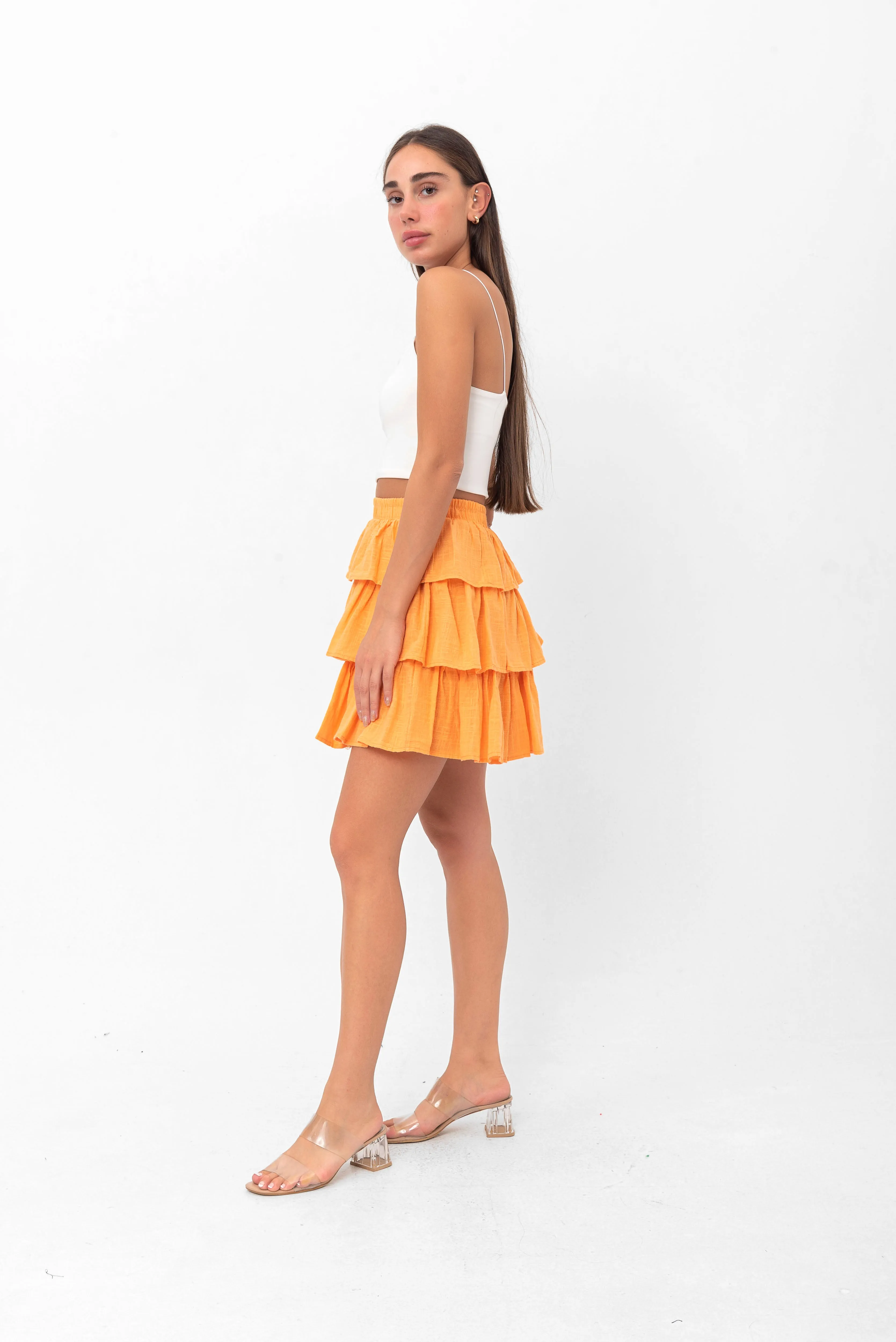 Deborah Flouncy Pleated Skirt - Orange