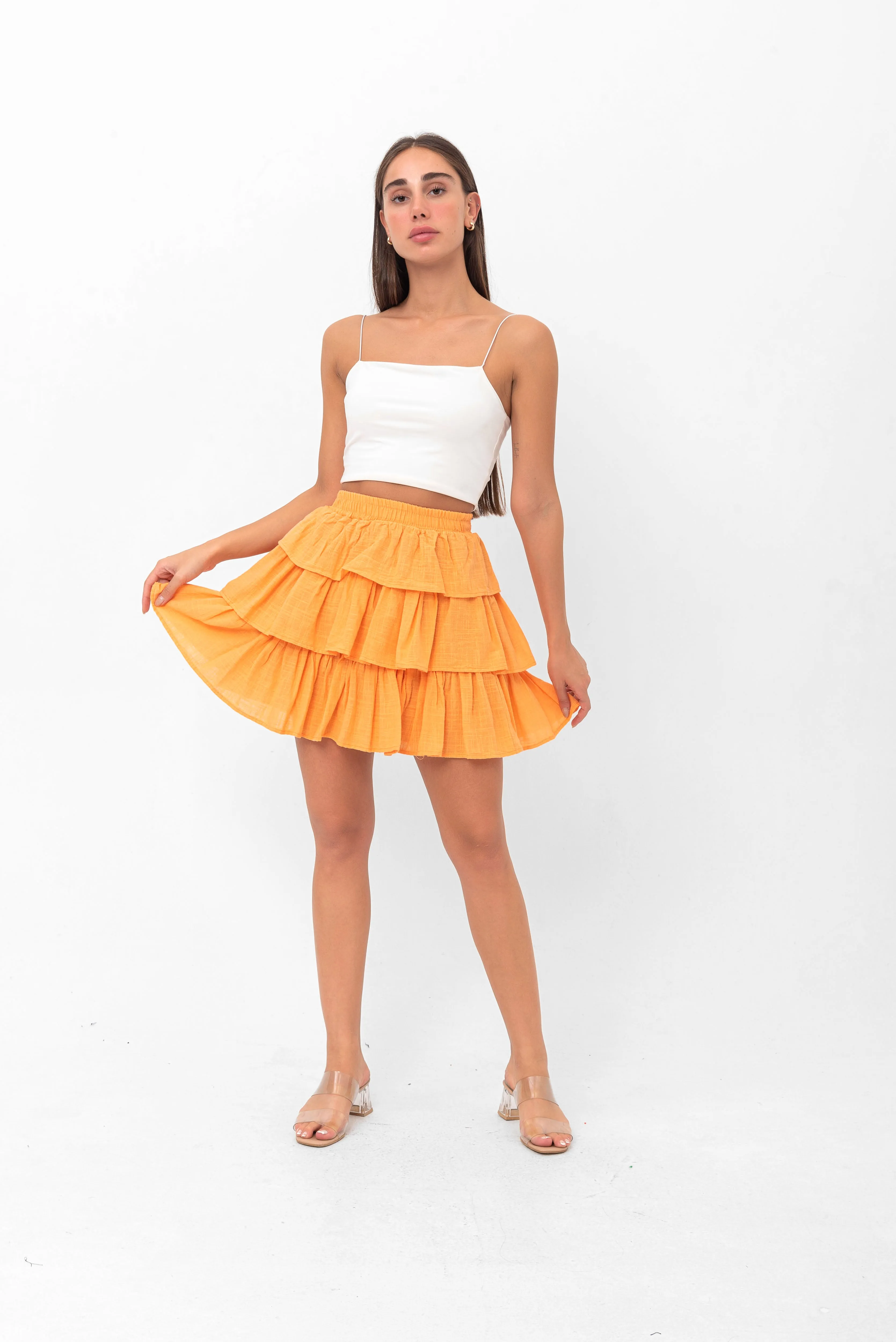 Deborah Flouncy Pleated Skirt - Orange