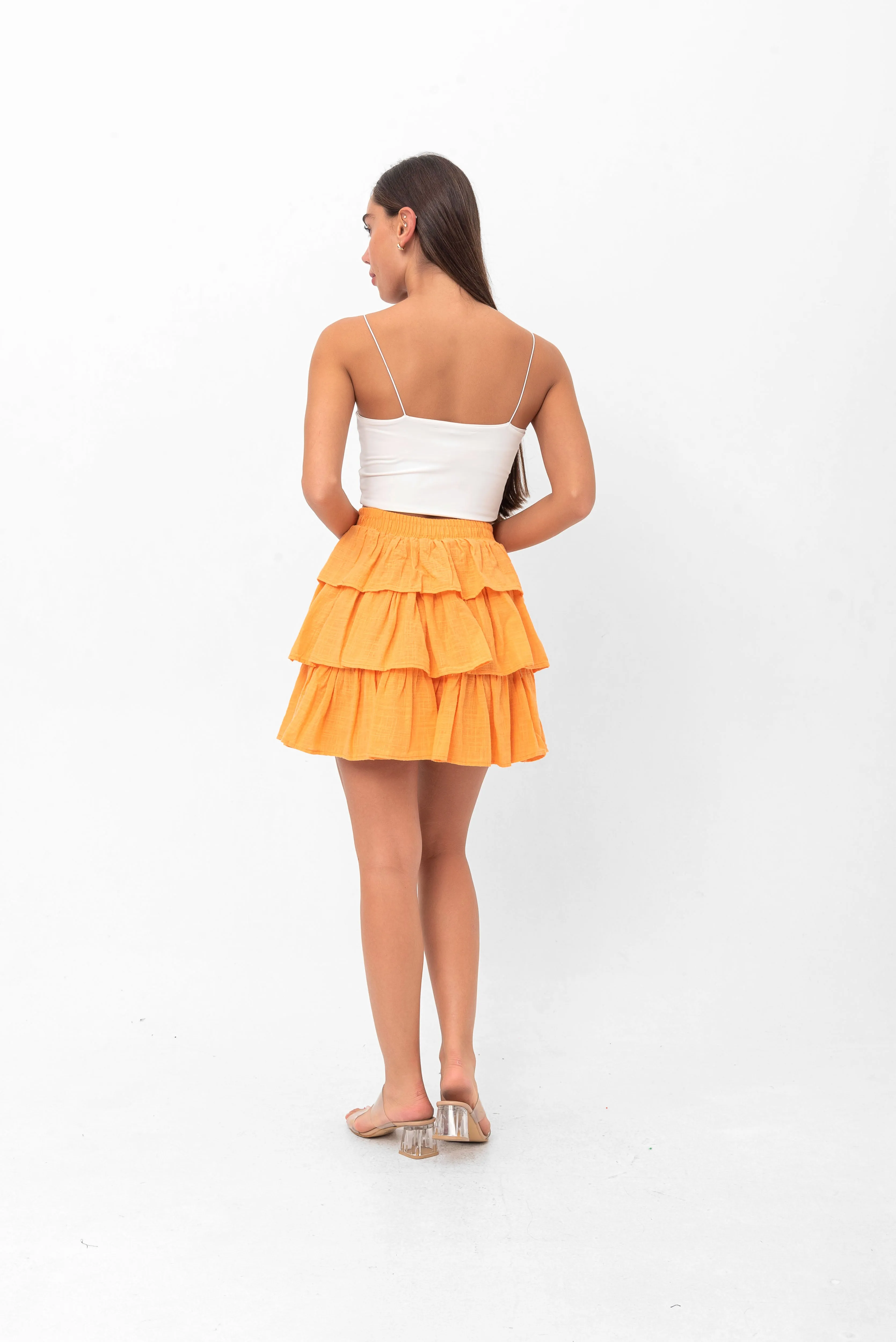 Deborah Flouncy Pleated Skirt - Orange