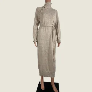 Delilah Knit Maxi Belted Dress Beige Small