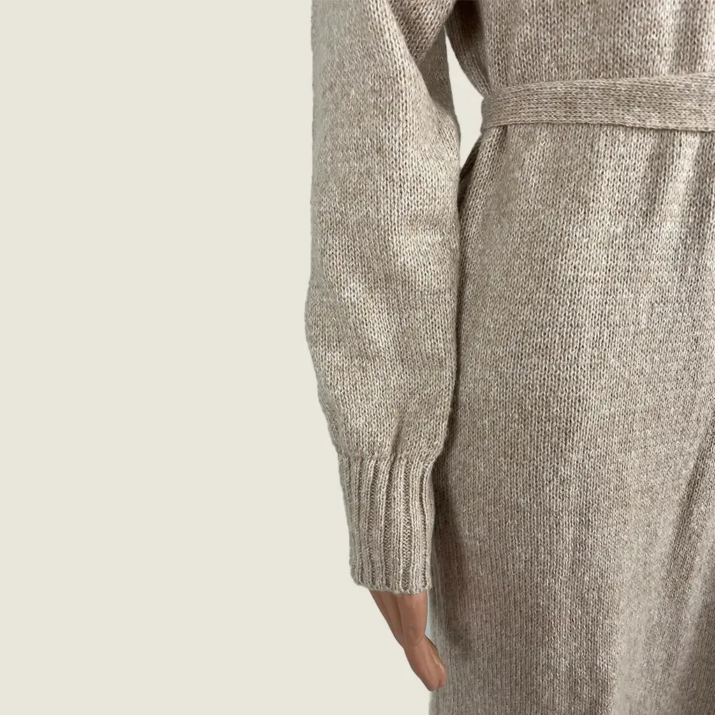 Delilah Knit Maxi Belted Dress Beige Small