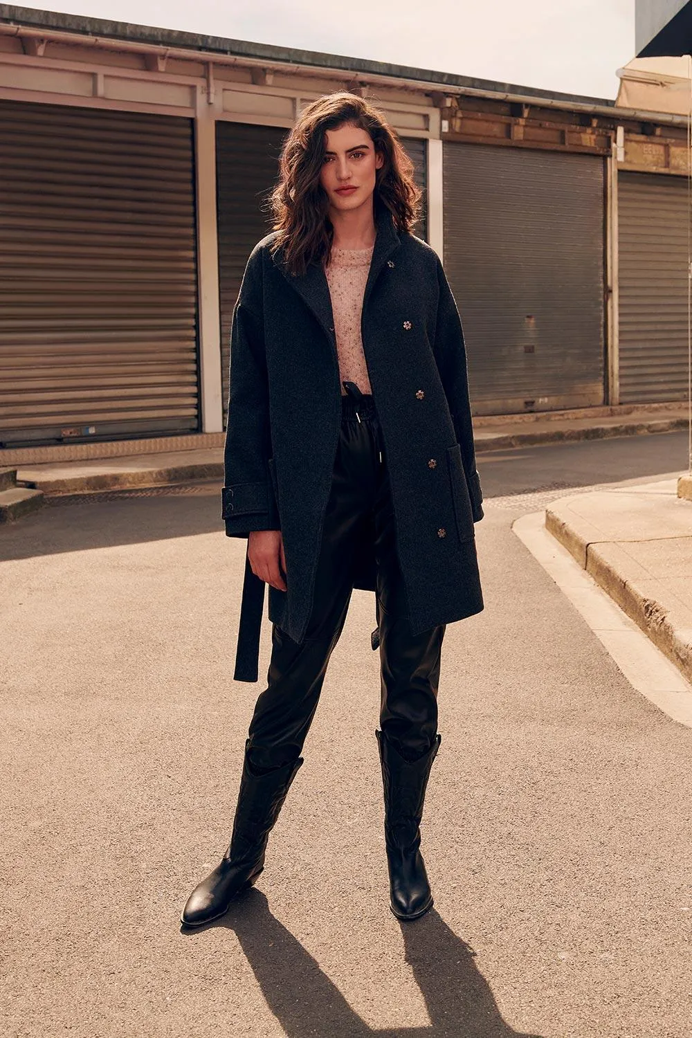 DILEMNE - Manteau anthracite ceinturé