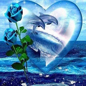 DIY Printable Dolphin Blue Rose Heart | Digital Download Wall Art Print and Frame | Custom Cards, TShirt Art, Coffee Cup, Quote Design, Etc