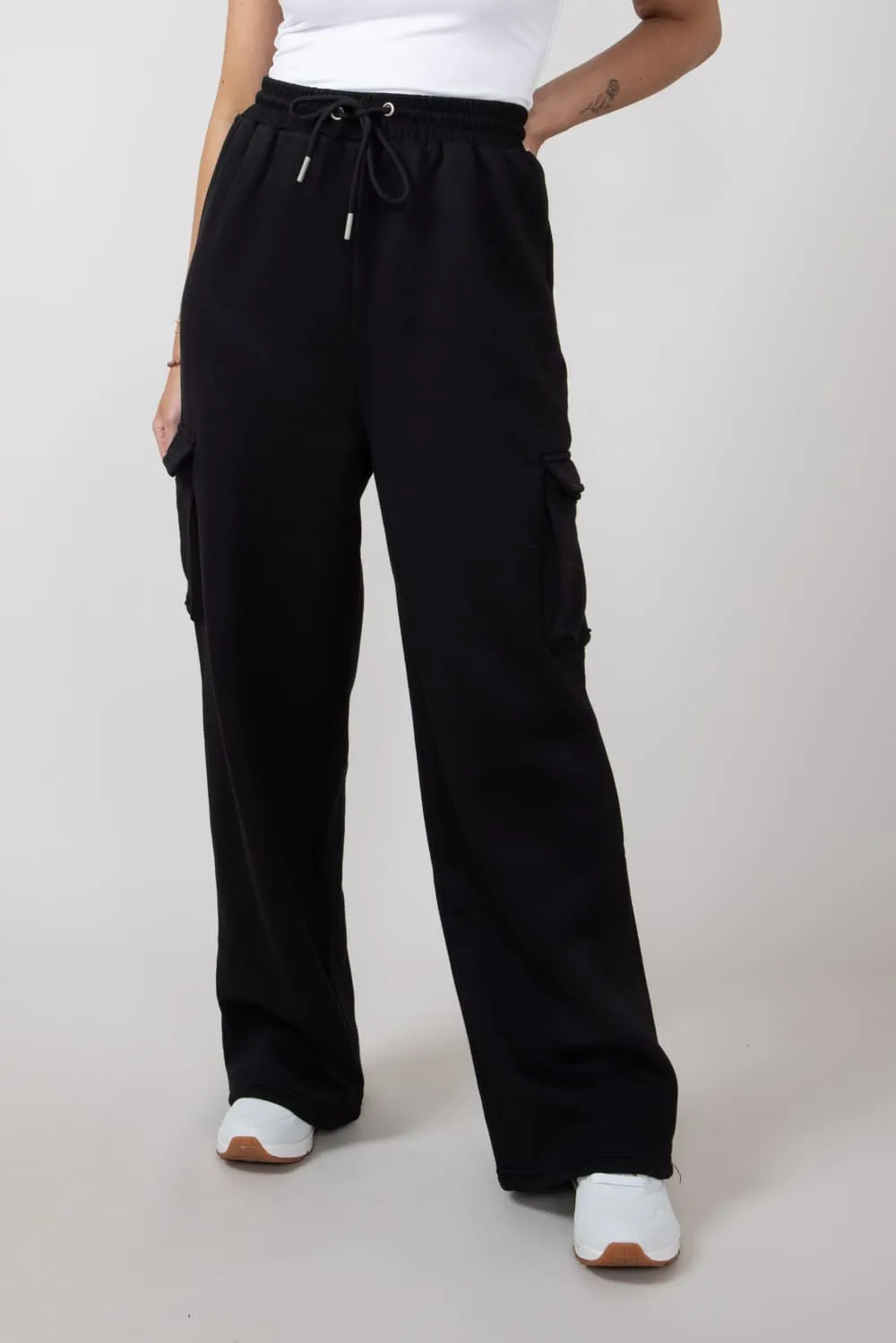 Drawstring Cargo Sweatpants for Women in Black | HF24E391-BLACK