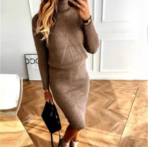 Elegant Turtleneck Knit Sweater Dress