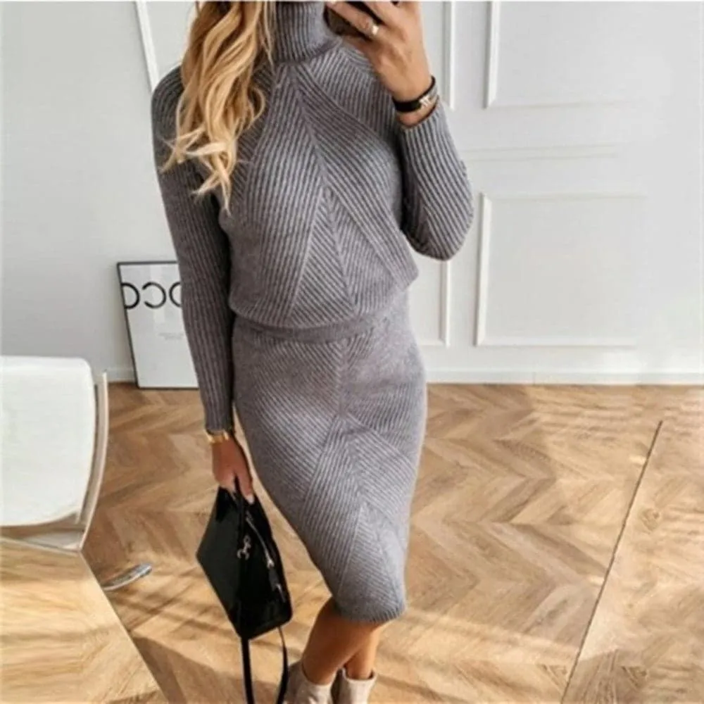 Elegant Turtleneck Knit Sweater Dress