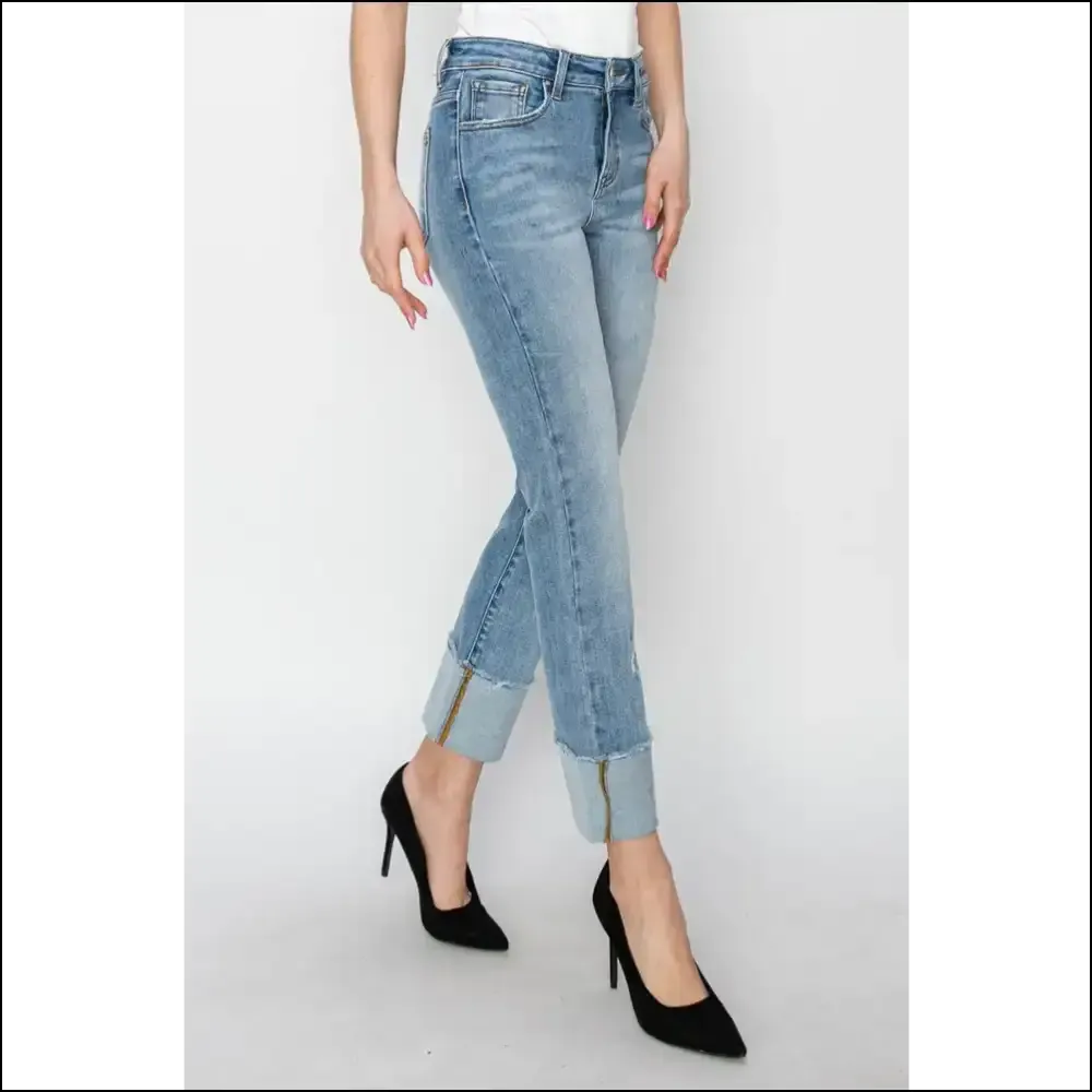 Elevate your Style Game: High Rise Cuffed Jeans for Life's Twists 😄👖