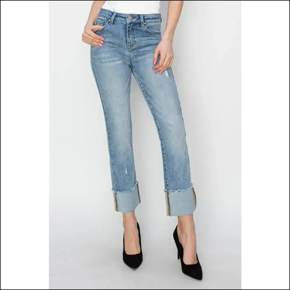 Elevate your Style Game: High Rise Cuffed Jeans for Life's Twists 😄👖
