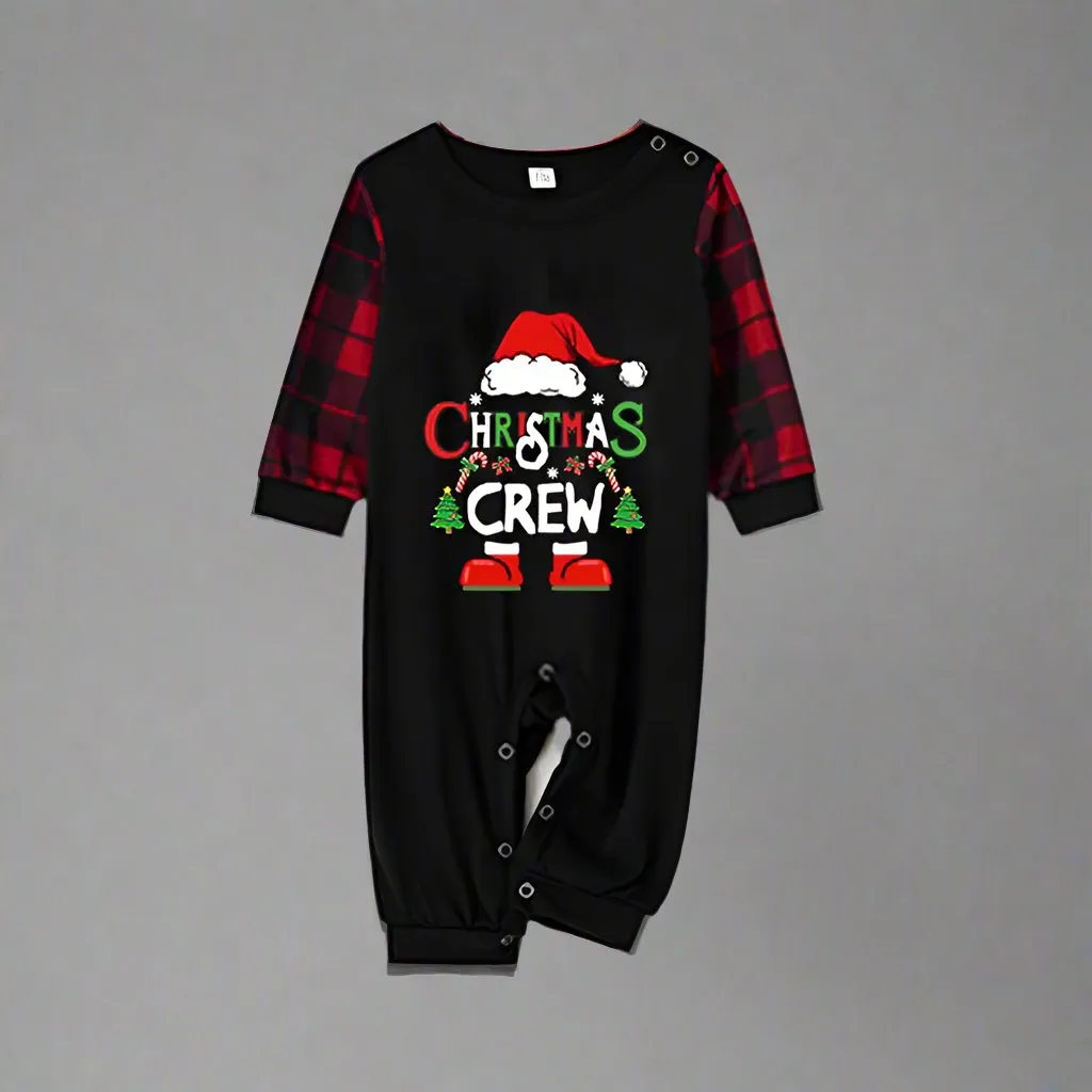 Family Matching "Christmas Crew" Pajamas - Black and Red Plaid Holiday Pajama Set for Kids and Adults