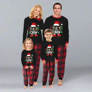 Family Matching "Christmas Crew" Pajamas - Black and Red Plaid Holiday Pajama Set for Kids and Adults