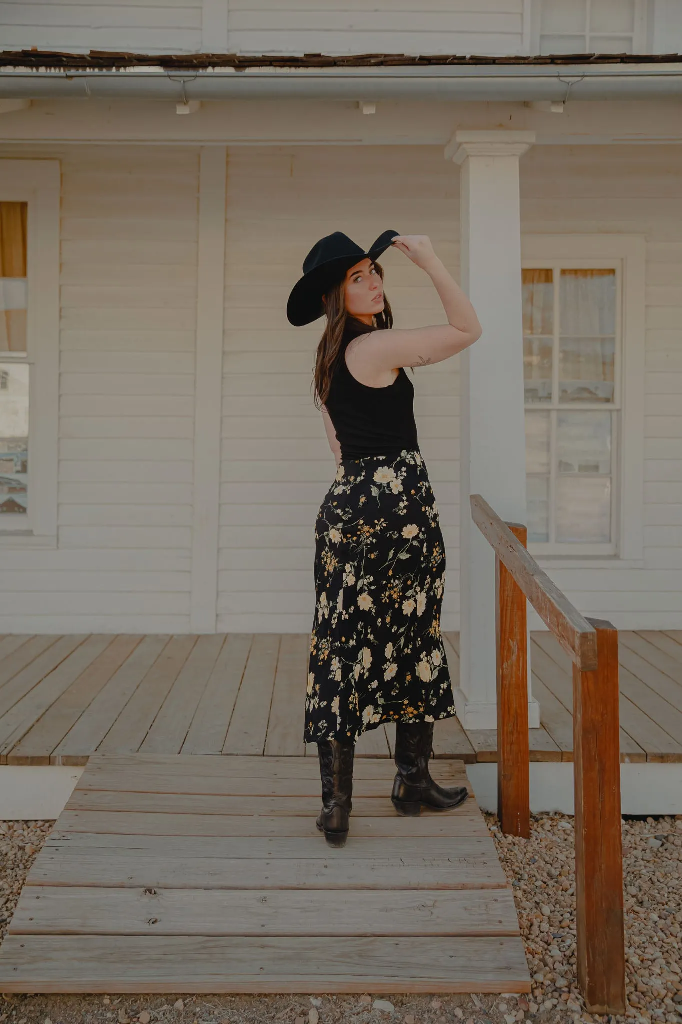 Floral High Waist Side Slit Skirt