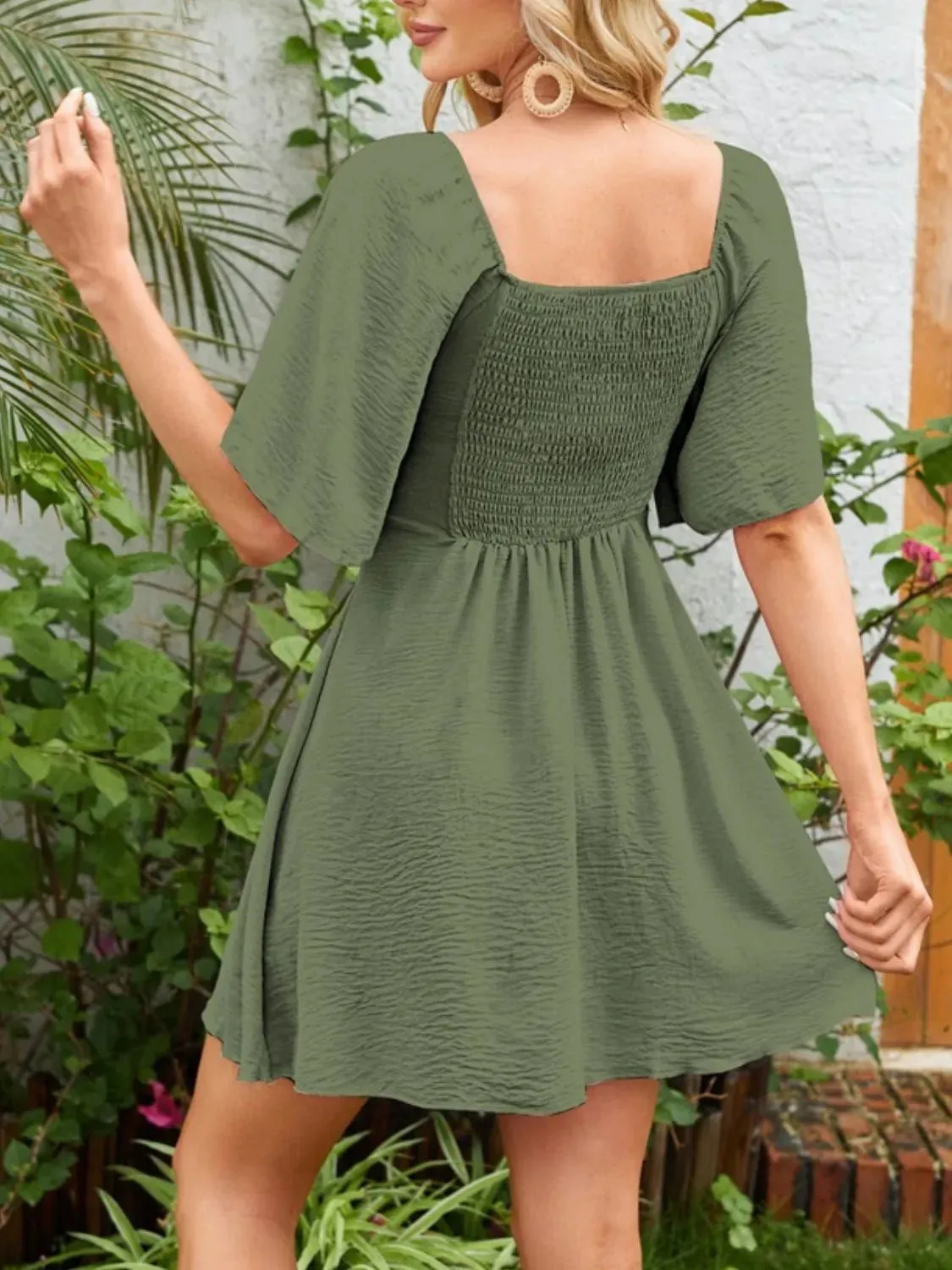 Flutter Sleeve Romantic Smocked Dress