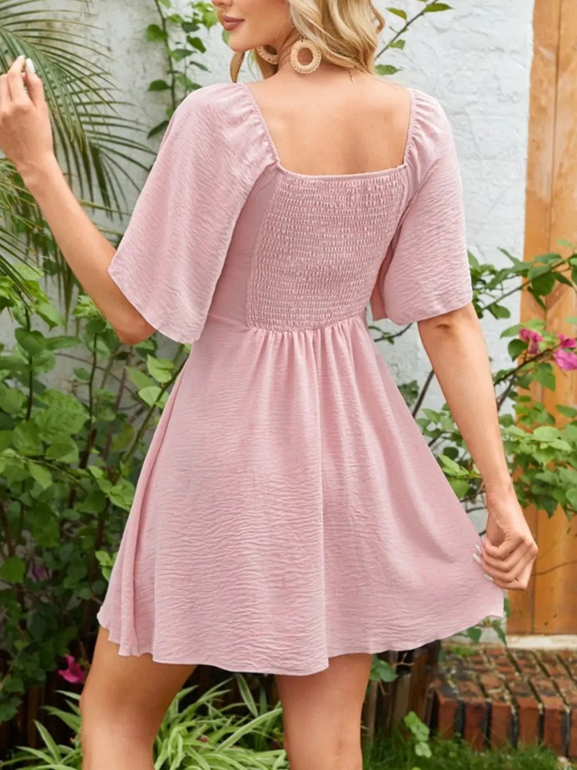 Flutter Sleeve Romantic Smocked Dress