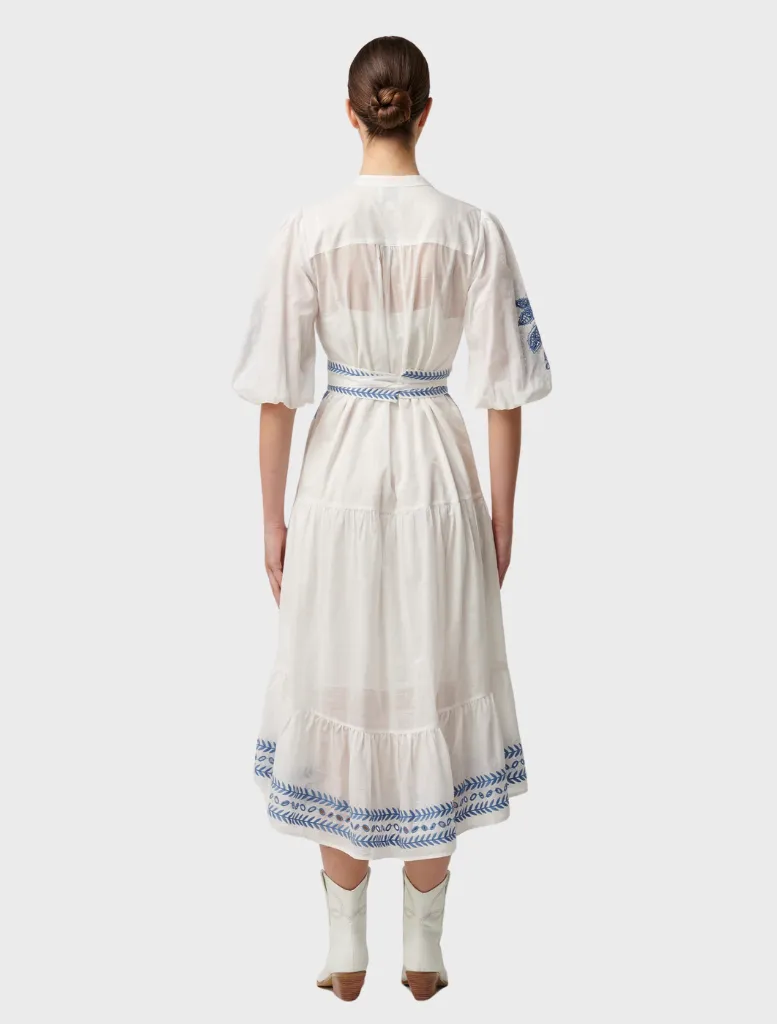 Gabriette Embroidered Cotton Slub Dress - Milk