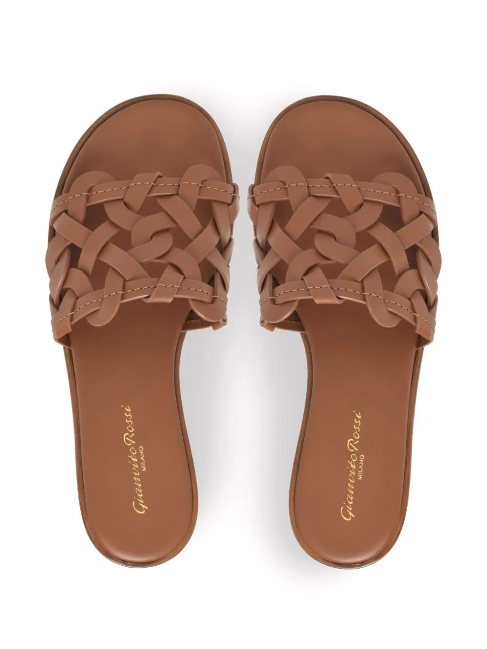 GIANVITO ROSSI Leather Flat Sandals with Crossover Straps