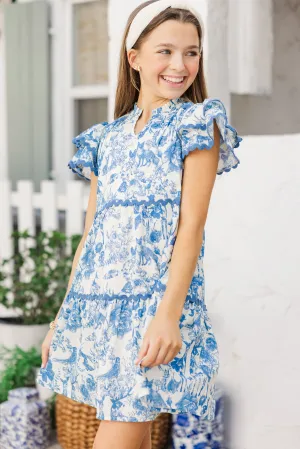 Girls: Come For It Blue Toile Babydoll Dress