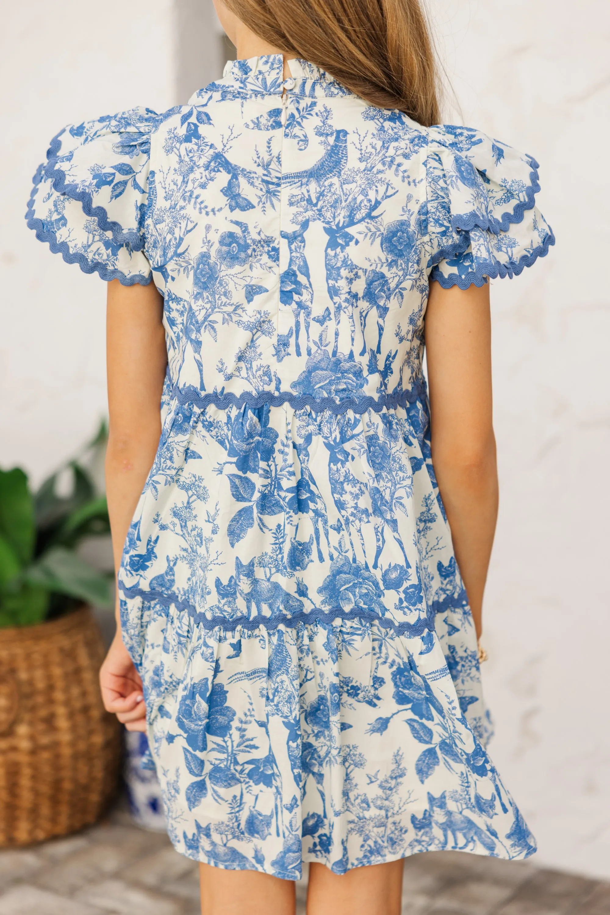 Girls: Come For It Blue Toile Babydoll Dress