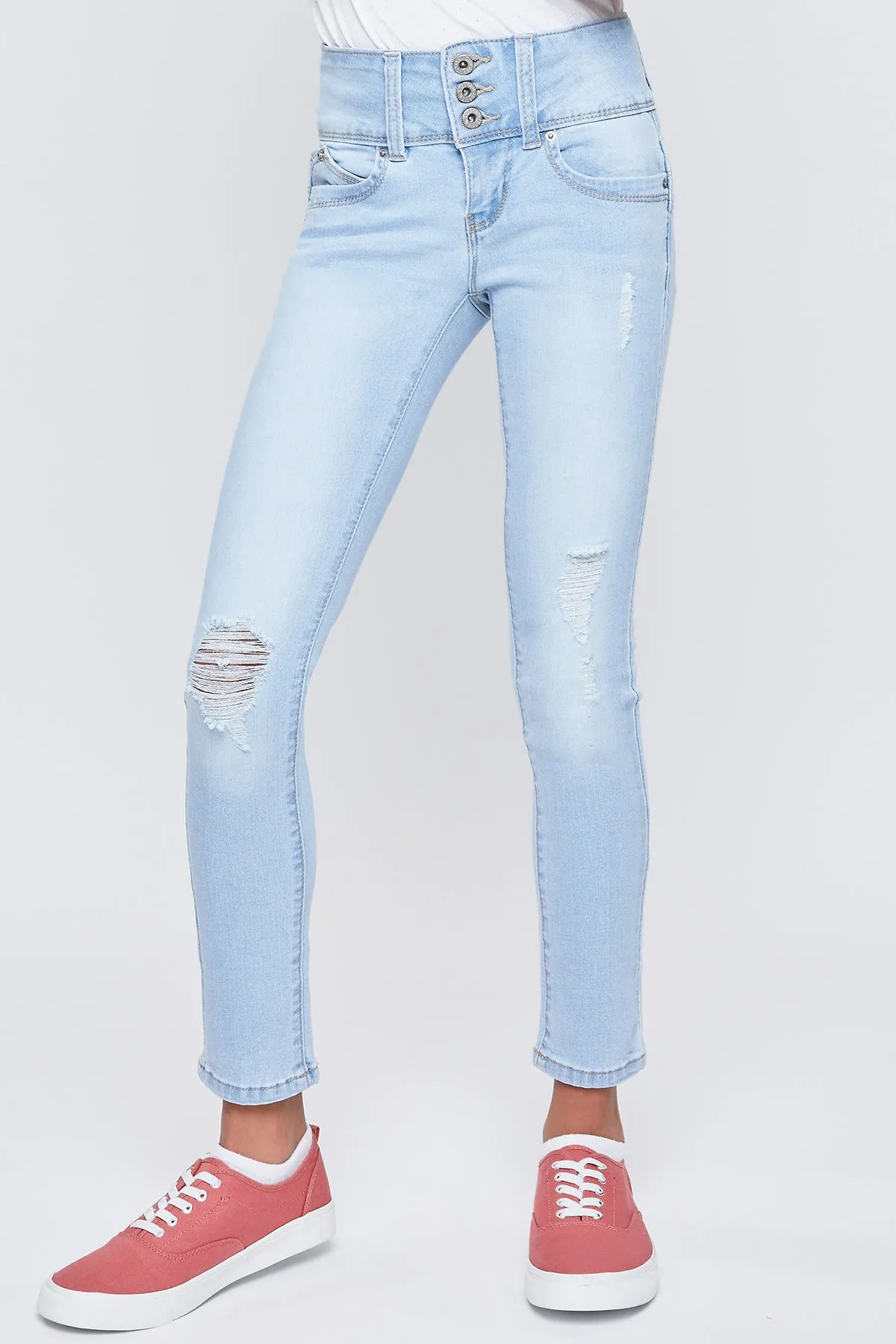 Girls Wannabettafit 3-Button Clean Hem Skinny Jean Made With Recycled Fibers, Pack Of 12