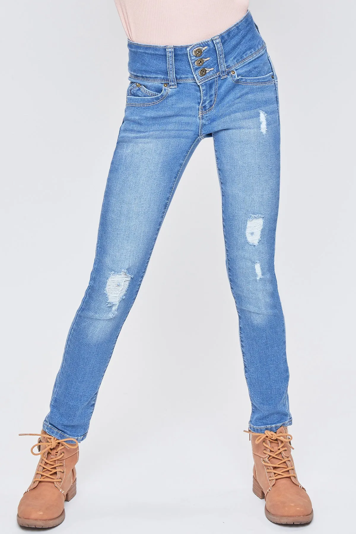 Girls Wannabettafit 3-Button Clean Hem Skinny Jean Made With Recycled Fibers, Pack Of 12