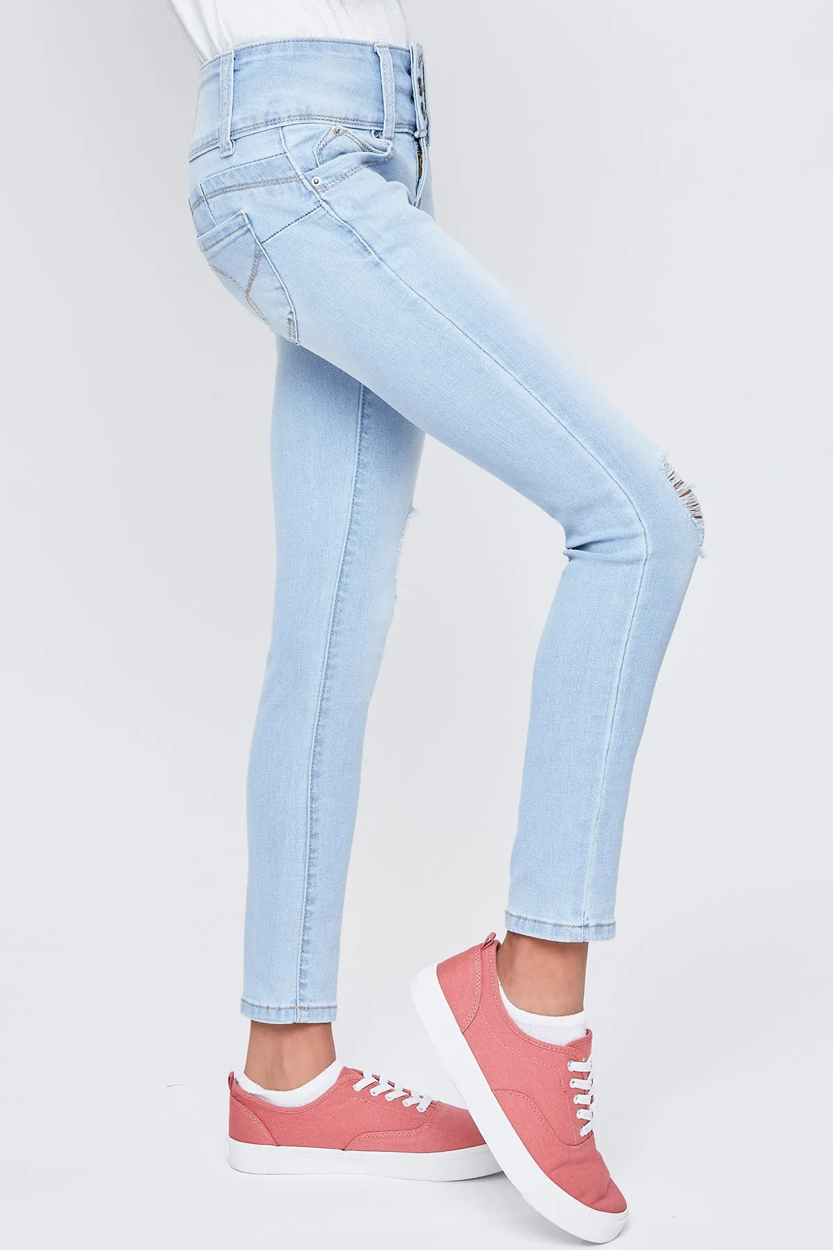Girls Wannabettafit 3-Button Clean Hem Skinny Jean Made With Recycled Fibers, Pack Of 12