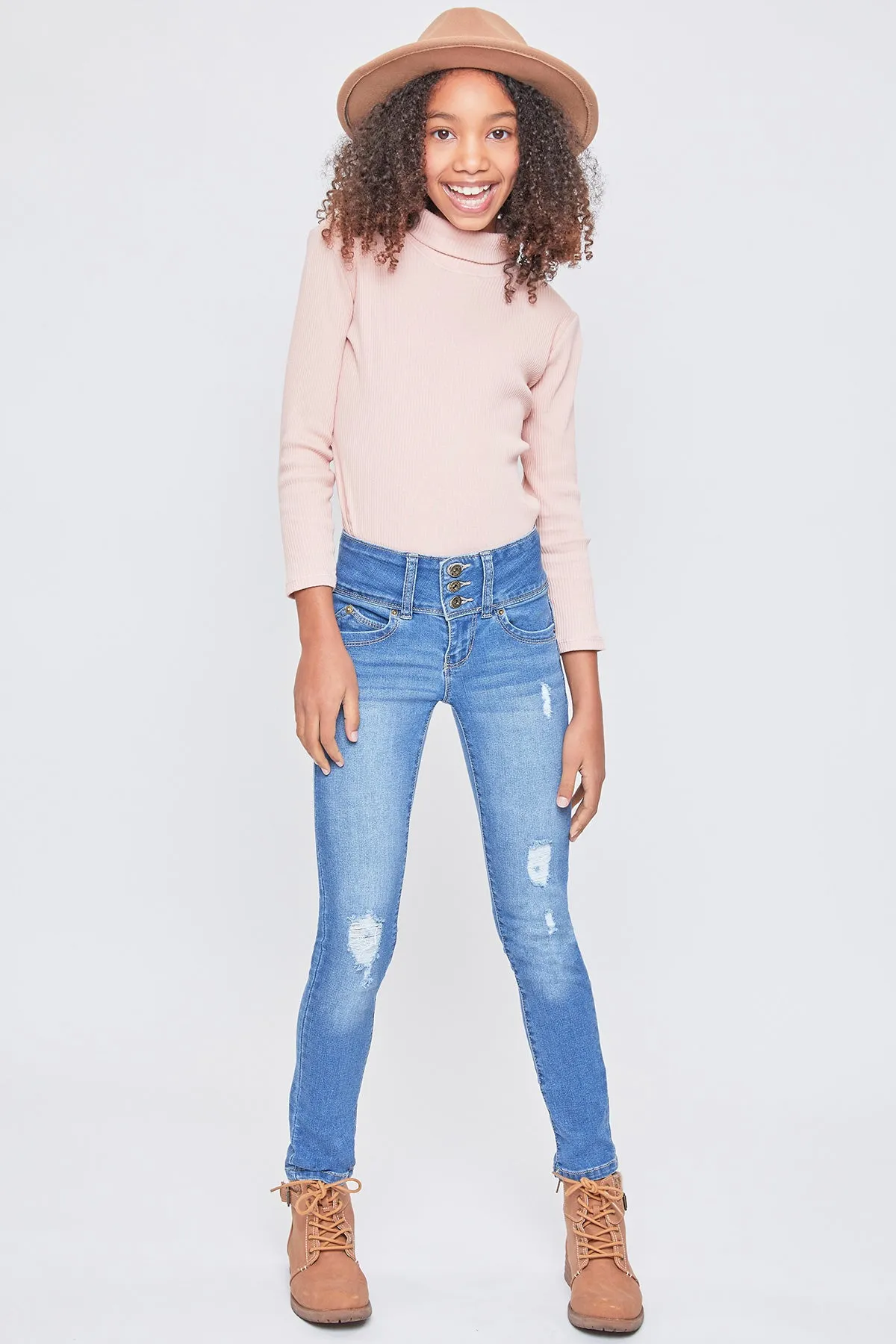 Girls Wannabettafit 3-Button Clean Hem Skinny Jean Made With Recycled Fibers, Pack Of 12
