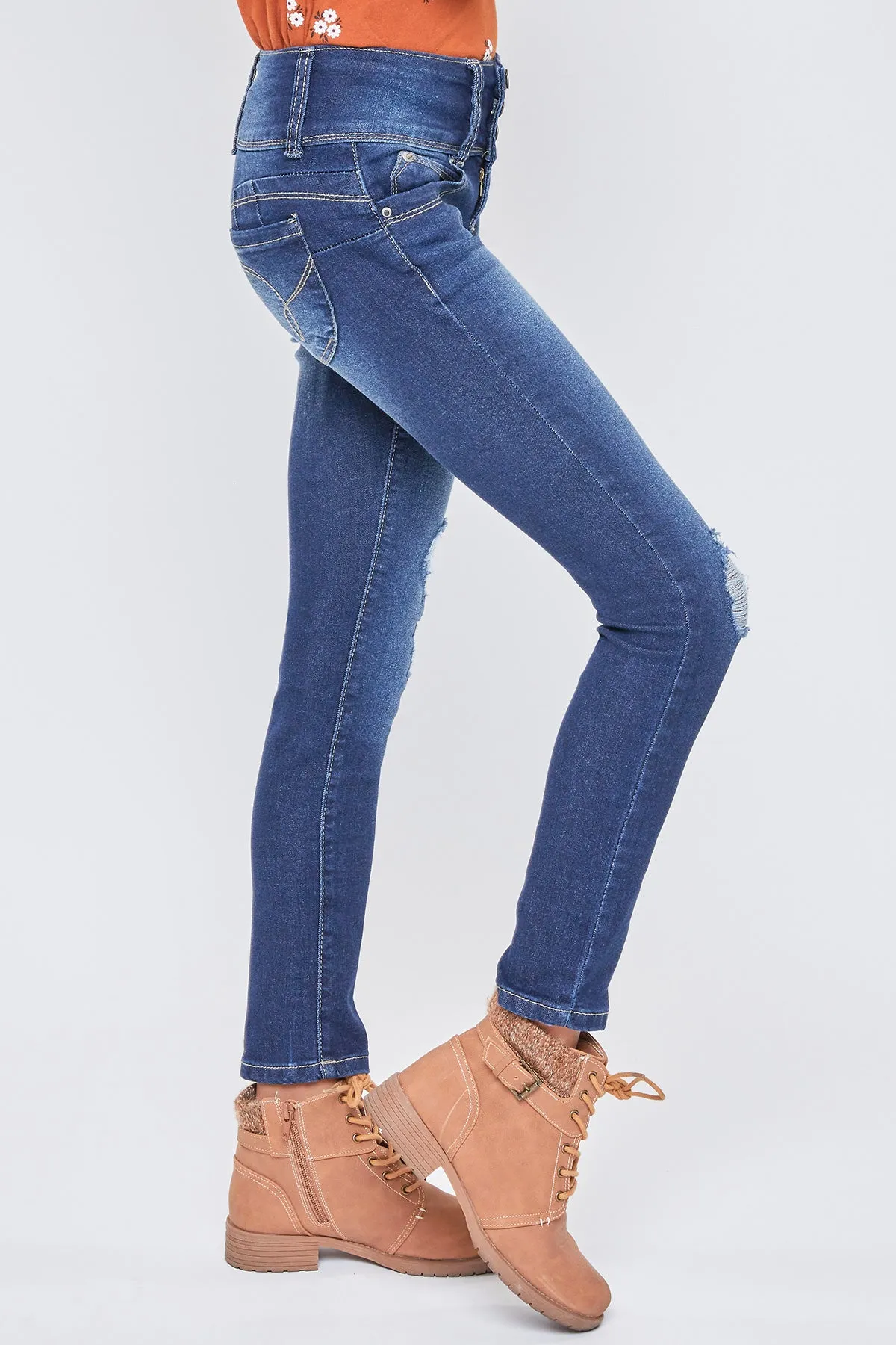 Girls Wannabettafit 3-Button Clean Hem Skinny Jean Made With Recycled Fibers, Pack Of 12