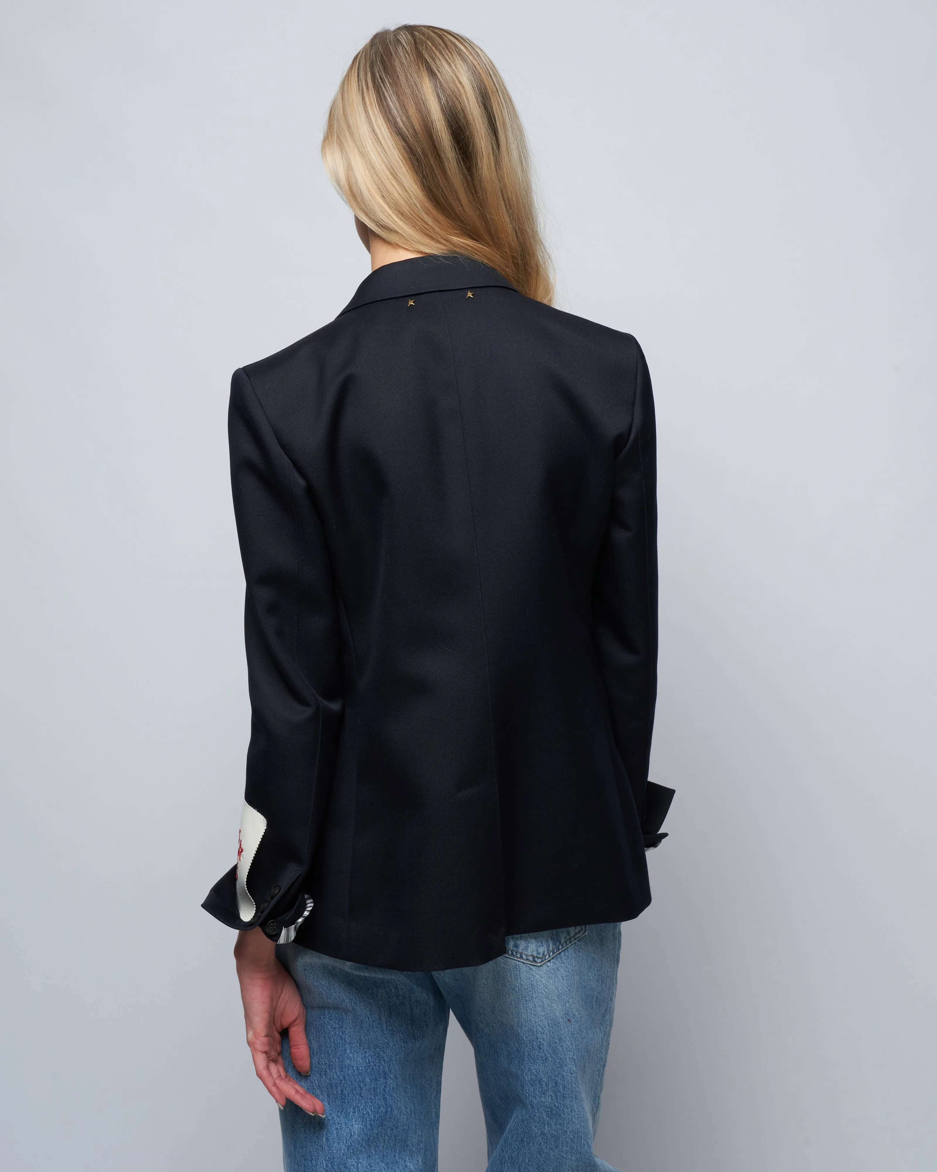 golden single breasted blazer - dark blue