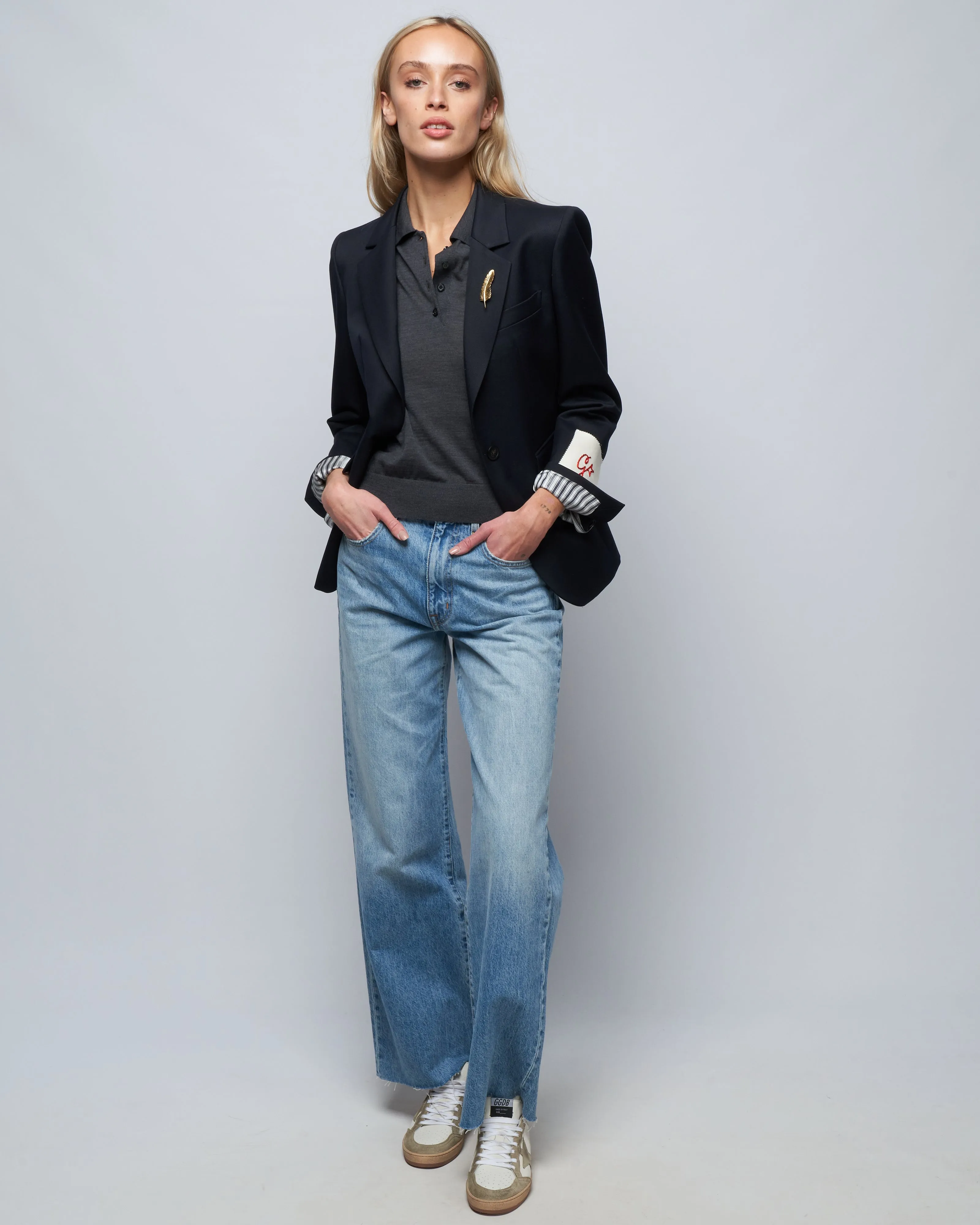 golden single breasted blazer - dark blue