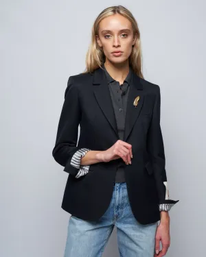 golden single breasted blazer - dark blue