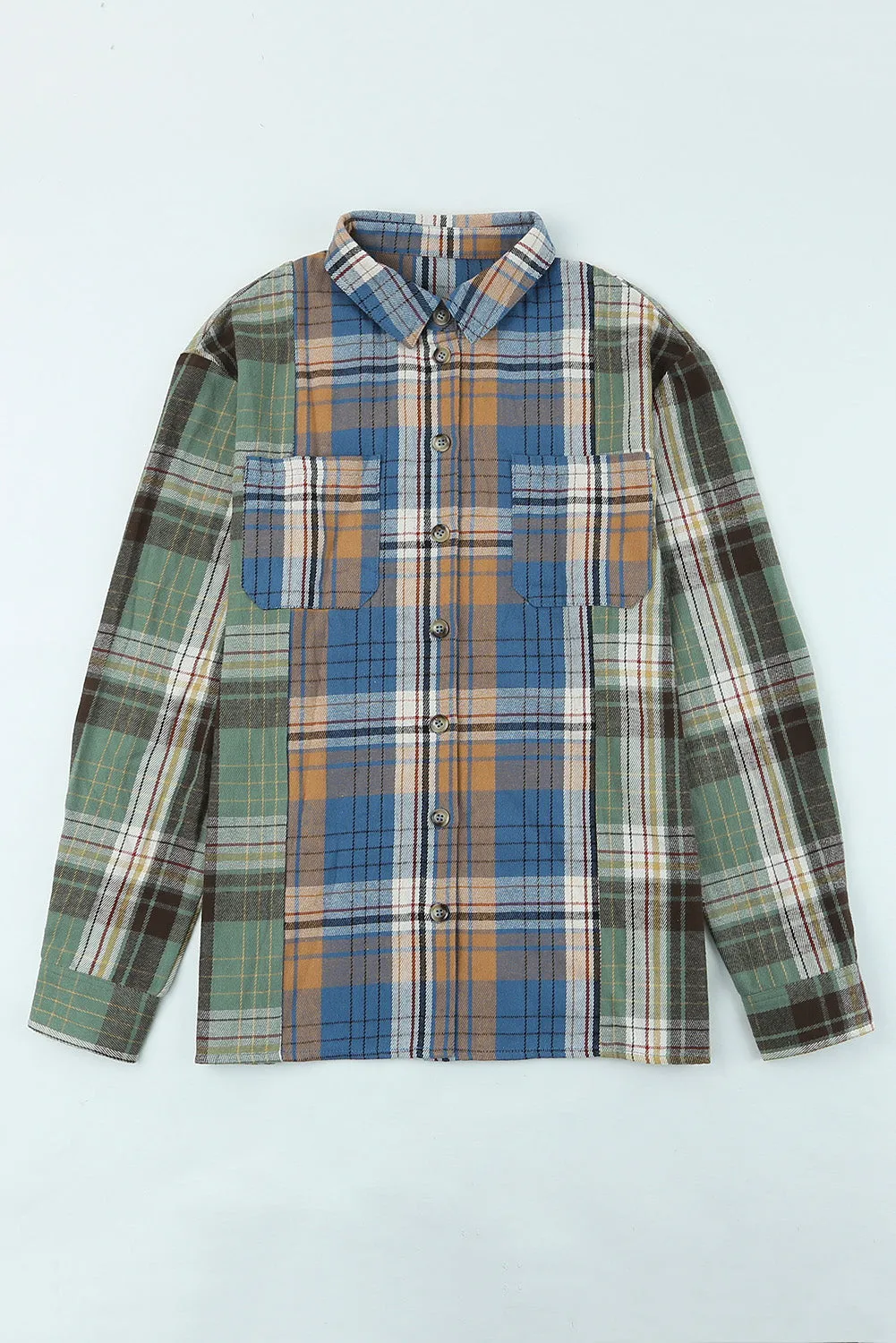 Green Chest Pockets Button Up Plaid Shacket