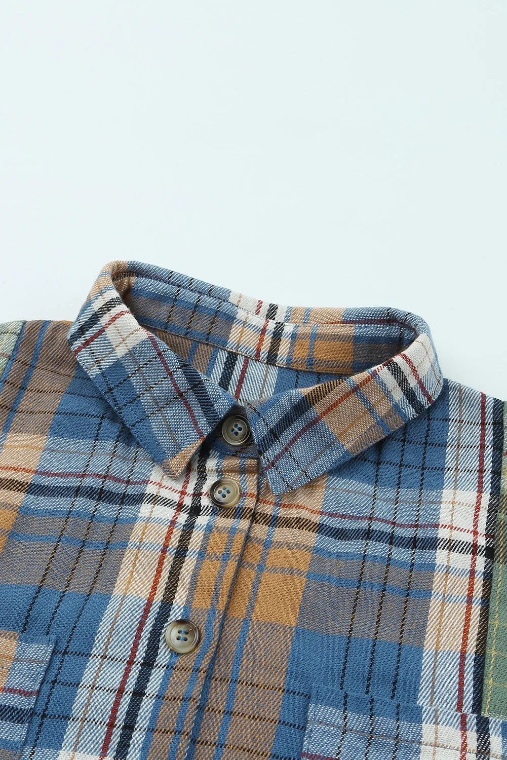 Green Chest Pockets Button Up Plaid Shacket