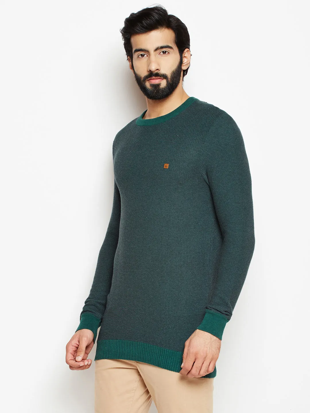 Green Solid Round Neck Sweater
