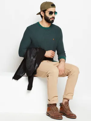 Green Solid Round Neck Sweater