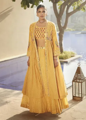 Haldi Yellow Venetian Tripitaka Lehenga Set