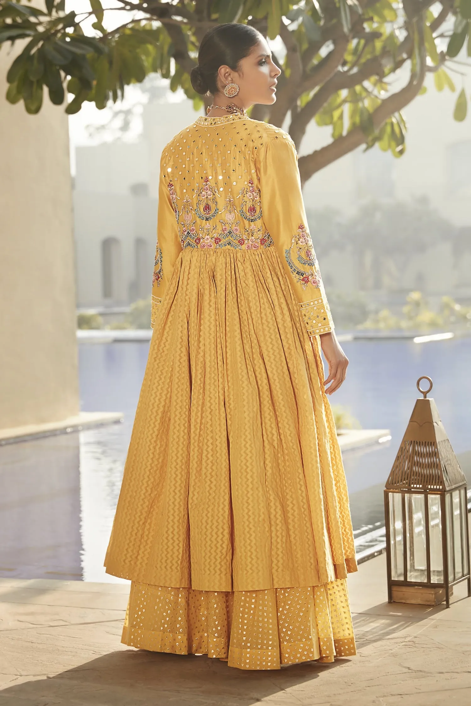 Haldi Yellow Venetian Tripitaka Lehenga Set