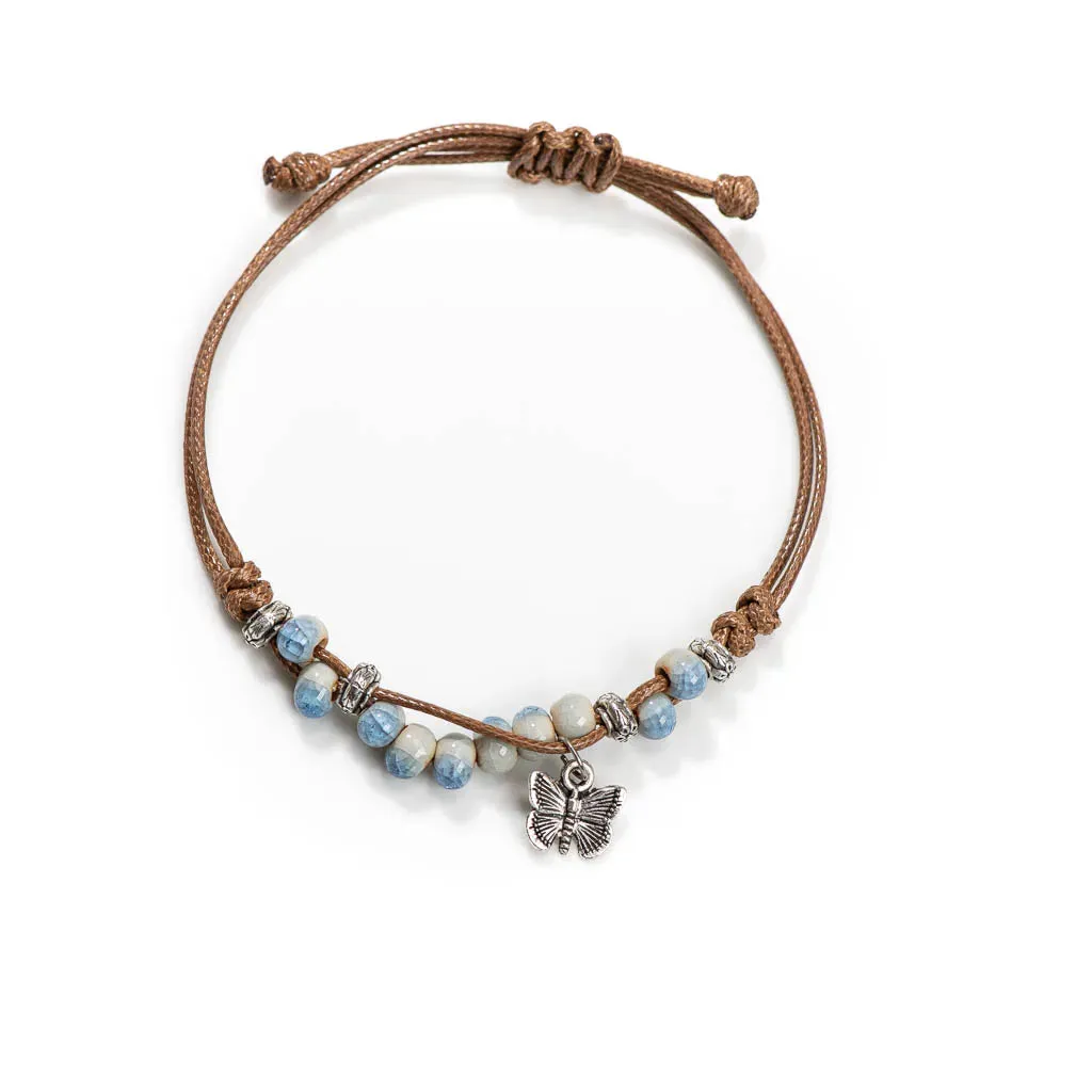 Handmade Butterfly Ceramic Cracked Ice Vintage Adjustable Bracelet