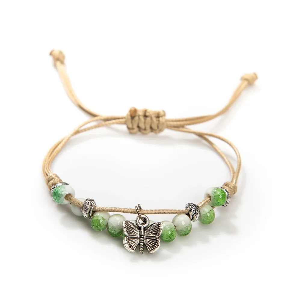 Handmade Butterfly Ceramic Cracked Ice Vintage Adjustable Bracelet