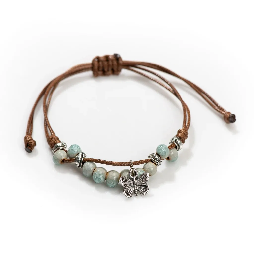 Handmade Butterfly Ceramic Cracked Ice Vintage Adjustable Bracelet