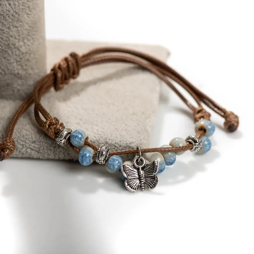 Handmade Butterfly Ceramic Cracked Ice Vintage Adjustable Bracelet