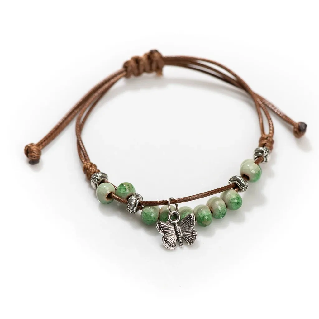 Handmade Butterfly Ceramic Cracked Ice Vintage Adjustable Bracelet