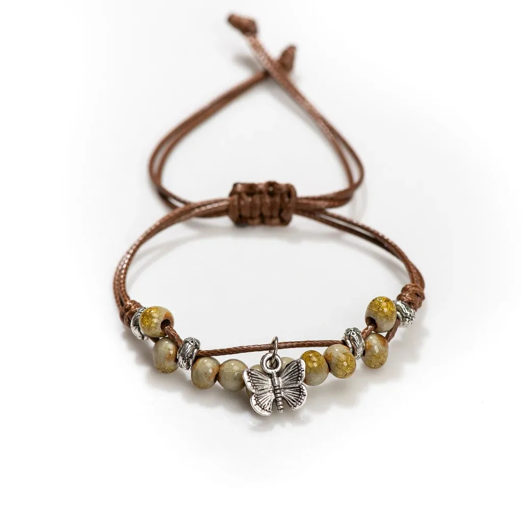Handmade Butterfly Ceramic Cracked Ice Vintage Adjustable Bracelet