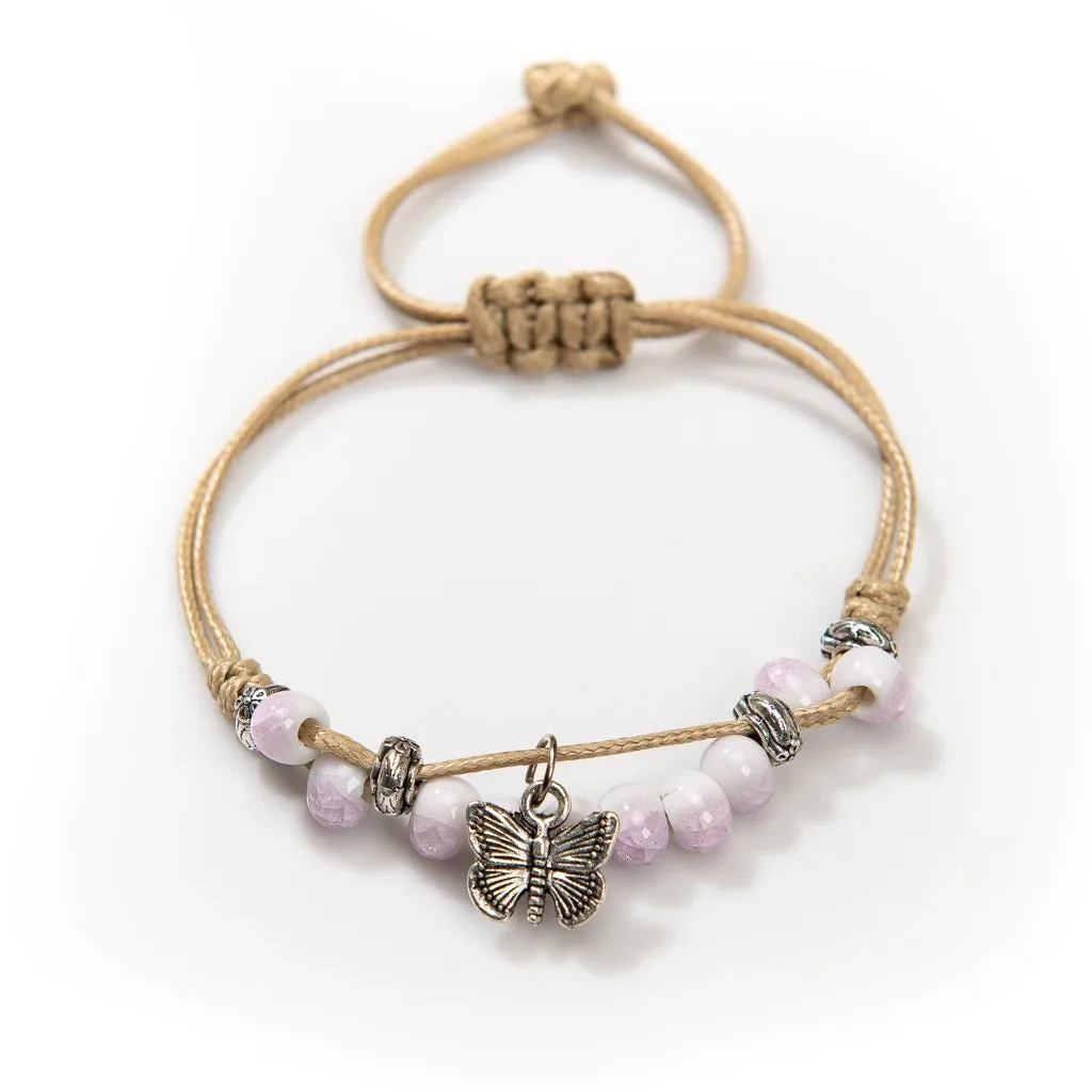 Handmade Butterfly Ceramic Cracked Ice Vintage Adjustable Bracelet