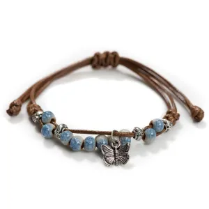 Handmade Butterfly Ceramic Cracked Ice Vintage Adjustable Bracelet