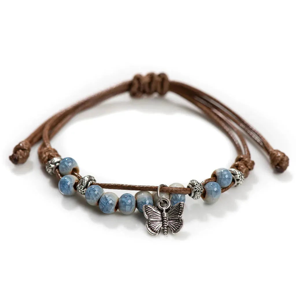 Handmade Butterfly Ceramic Cracked Ice Vintage Adjustable Bracelet