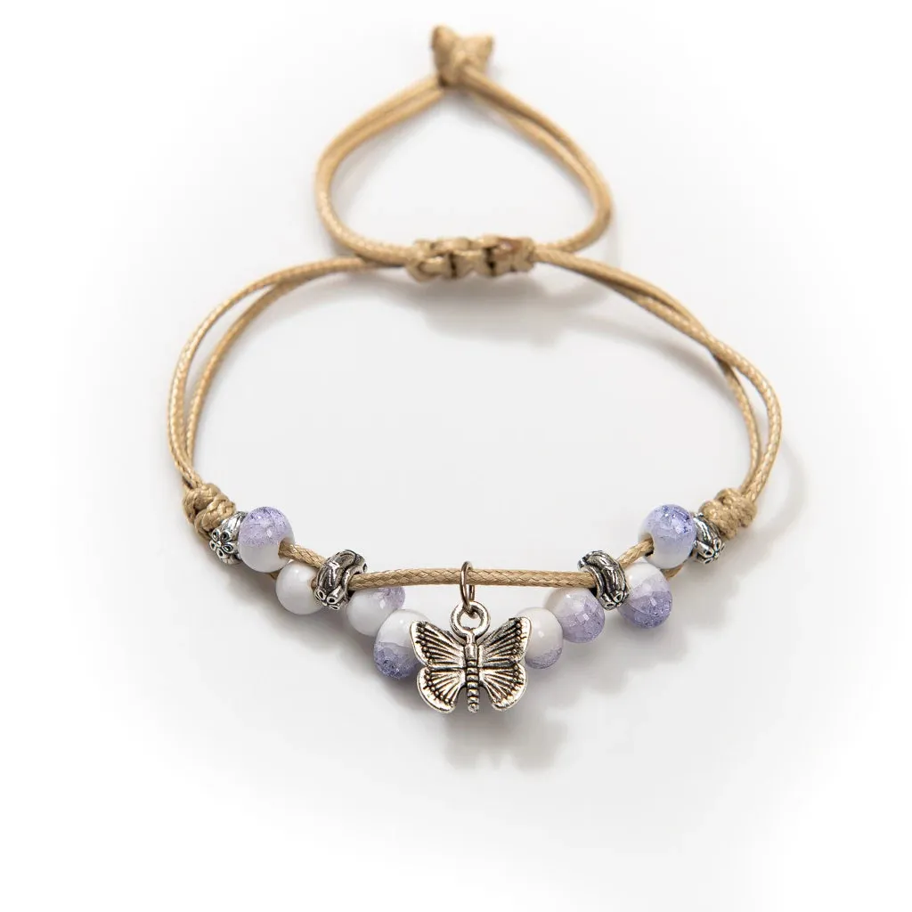 Handmade Butterfly Ceramic Cracked Ice Vintage Adjustable Bracelet