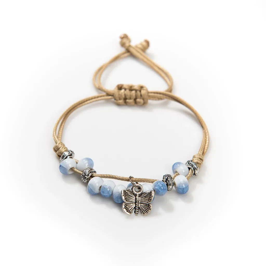 Handmade Butterfly Ceramic Cracked Ice Vintage Adjustable Bracelet