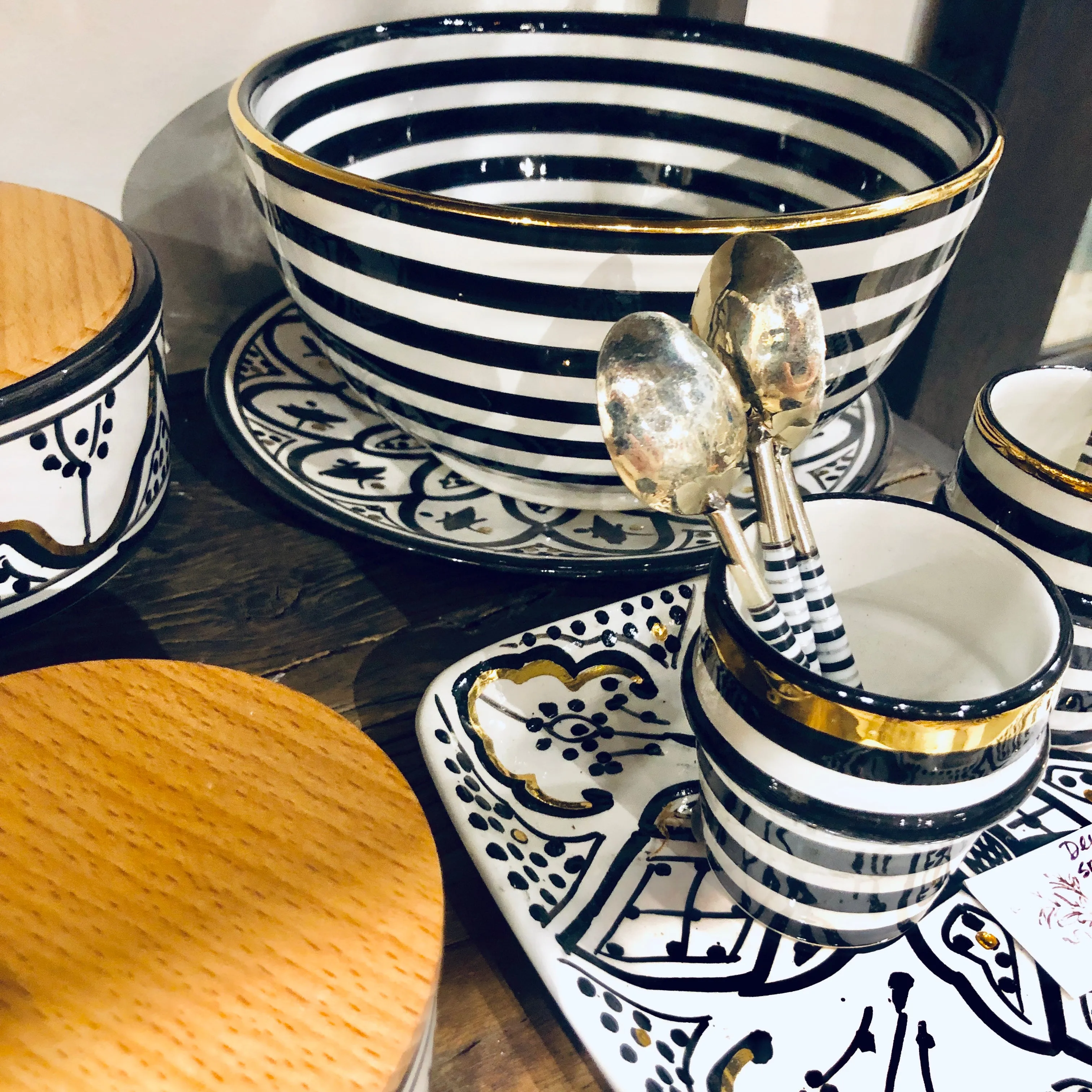 Handmade Noir Glazed Moroccan Ceramic Boxes with 12K Gold Accents