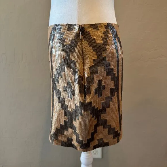 Haute Hippie Matte Sequin Taupe Side Zip Straight Mini Skirt NWOT S