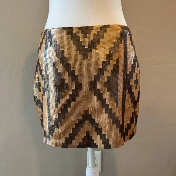 Haute Hippie Matte Sequin Taupe Side Zip Straight Mini Skirt NWOT S