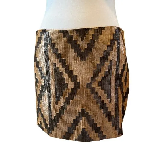 Haute Hippie Matte Sequin Taupe Side Zip Straight Mini Skirt NWOT S
